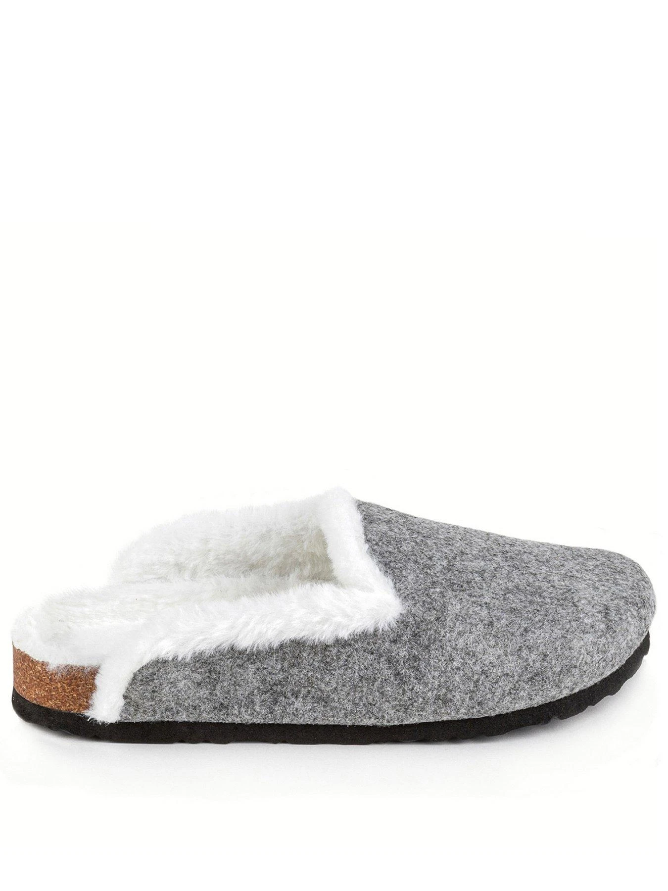 TOTES Ladies Cork Sole Nordic Felt Mule Slipper - Grey 4 TOTES Ladies Cork Sole Nordic Felt Mule Slipper - Grey - Image 2