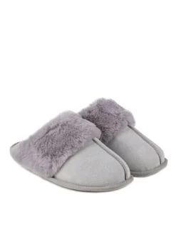 Totes 30 TOTES Isotoner Real Suede Mule Slipper - Grey