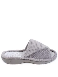 TOTES Isotoner Popcorn Turnover Open Toe 360 Comfort Slider - Pale Grey