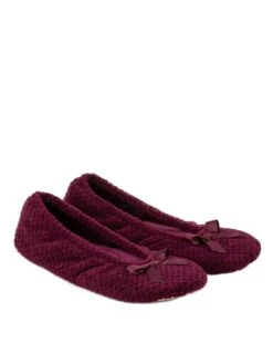 TOTES Popcorn Ballet Slipper With Bow - Burgundy