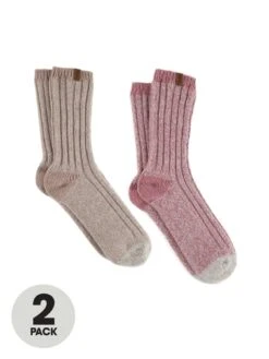 TOTES Chunky Twist Wool Boot Socks (2 Pack) - Multi 
