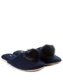 TOTES Cashmere Wool Blend Mule Slipper - Navy