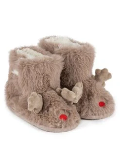 TOTES Unisex Velcro Construction Reindeer Bootie - Brown