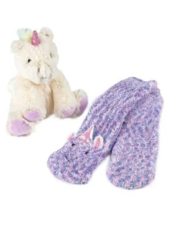 TOTES Unicorn Plush And Super Soft Slipper Socks Box Set - Green