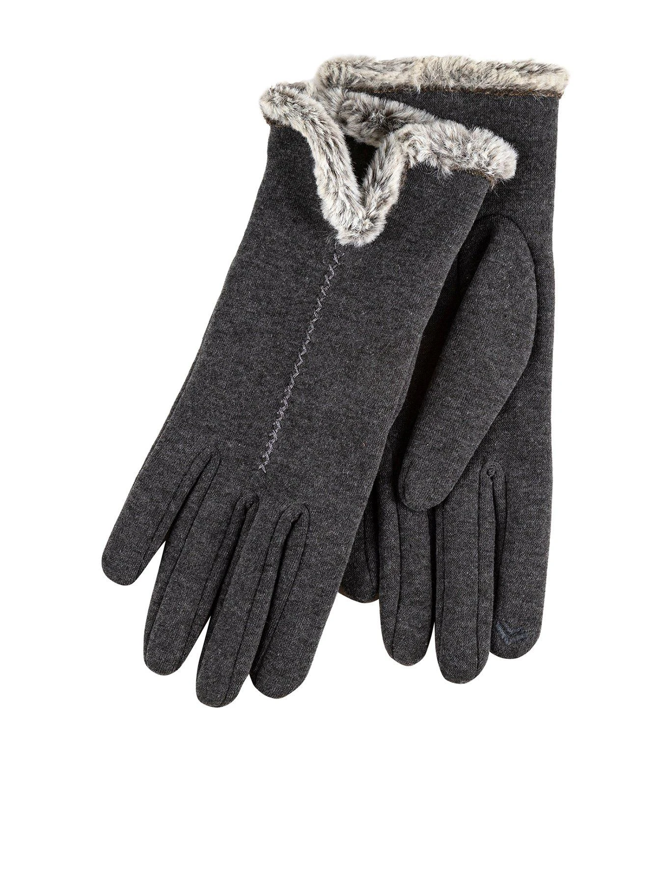 TOTES Thermal Smartouch Gloves With Tipped Faux Fur Cuff - Grey 3 TOTES Thermal Smartouch Gloves With Tipped Faux Fur Cuff - Grey