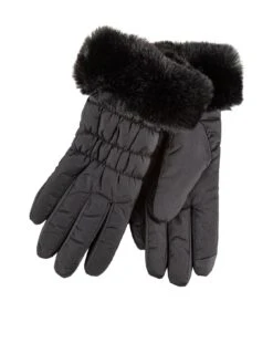 TOTES Water Repellent Padded Smartouch Gloves With Faux Fur Cuff - Black