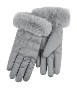 Totes 13 TOTES Water Repellent Padded Smartouch Gloves With Faux Fur Cuff - Grey