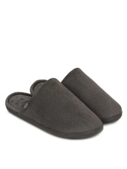 TOTES Mens Airtex Suedette Mule Slippers With 360 Comfort & Pillowstep - Grey