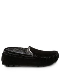 TOTES Mens Real Suede Moccasin Slippers - Black