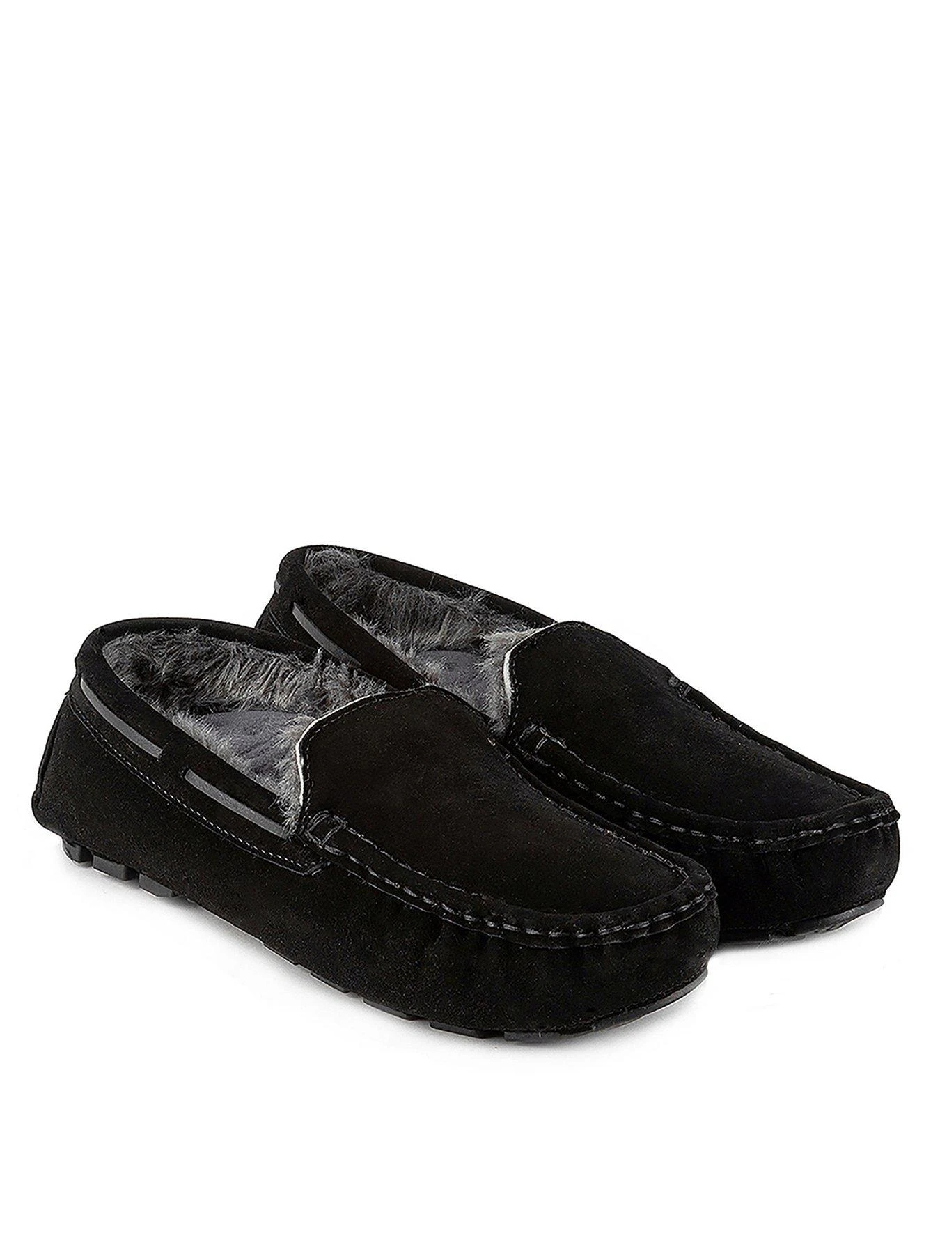 TOTES Mens Real Suede Moccasin Slippers - Black 4 TOTES Mens Real Suede Moccasin Slippers - Black - Image 2