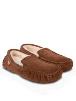 TOTES Real Suede Moccasin Slippers - Tan