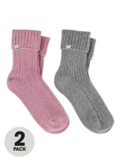 TOTES 2pk Ladies Turnover Socks - Grey/Pink