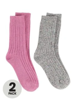 TOTES 2pk Ladies Wool Blend Socks - Grey/Pink