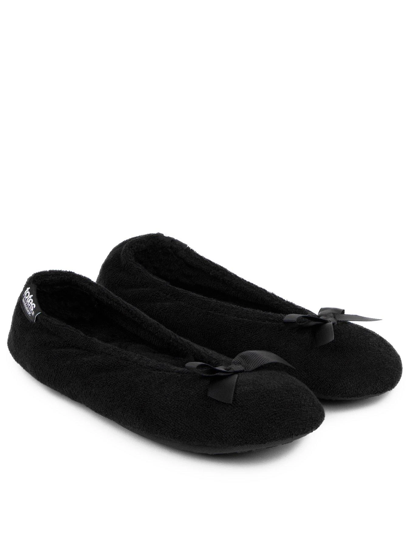 TOTES Isotoner Terry Ballet With Pillowstep - Black 4 TOTES Isotoner Terry Ballet With Pillowstep - Black - Image 2