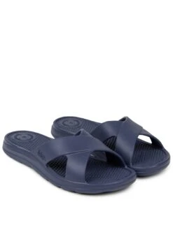 TOTES Ladies Solbounce Cross Slide Sandals - Navy