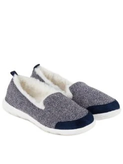 TOTES Isotoner Ladies Iso-flex Herringbone Full Back Slipper - Navy