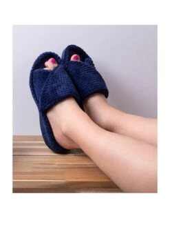 TOTES Isotoner Popcorn Turnover Open Toe Slider -Totes UN4DY SQ6 0000000048 NAVY SLd