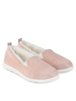 TOTES Isotoner Ladies Iso-flex Herringbone Full Back Slipper - Pink