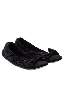 TOTES Big Bow Velour Ballet With Ultra Comfort Foam & Pillowstep - Black