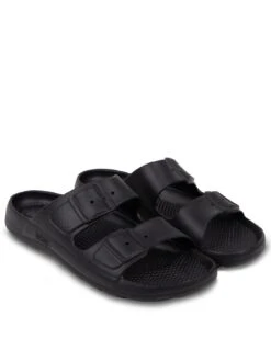 TOTES Ladies Solbounce Buckle Cross Slide Sandals - Black