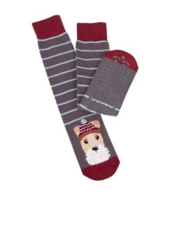 TOTES Mens Original Novelty Slipper Socks - Navy/Red