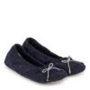 TOTES Ladies Velour Mule Slippers - Navy