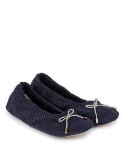 TOTES Ladies Velour Mule Slippers - Navy