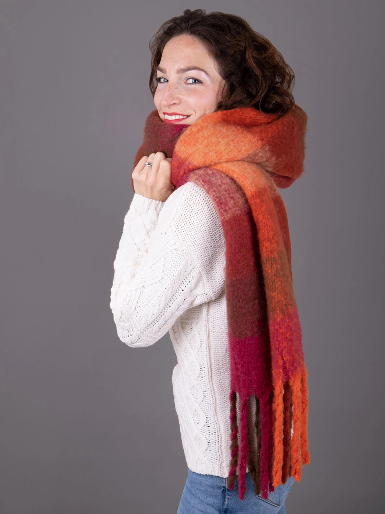 TOTES Ladies Chunky Check Woven Scarf - Orange 4 TOTES Ladies Chunky Check Woven Scarf - Orange - Image 2