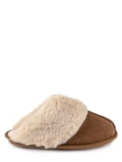TOTES Isotoner Ladies Mule Slipper With Fur Cuff - Light Brown -Totes VBQA3 SQ3 0000001277 LIGHT BROWN SLf