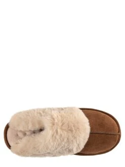 TOTES Isotoner Ladies Mule Slipper With Fur Cuff - Light Brown -Totes VBQA3 SQ4 0000001277 LIGHT BROWN SLt