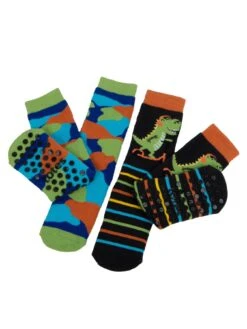 TOTES 2pk Original Younger Kids Dino Slipper Socks