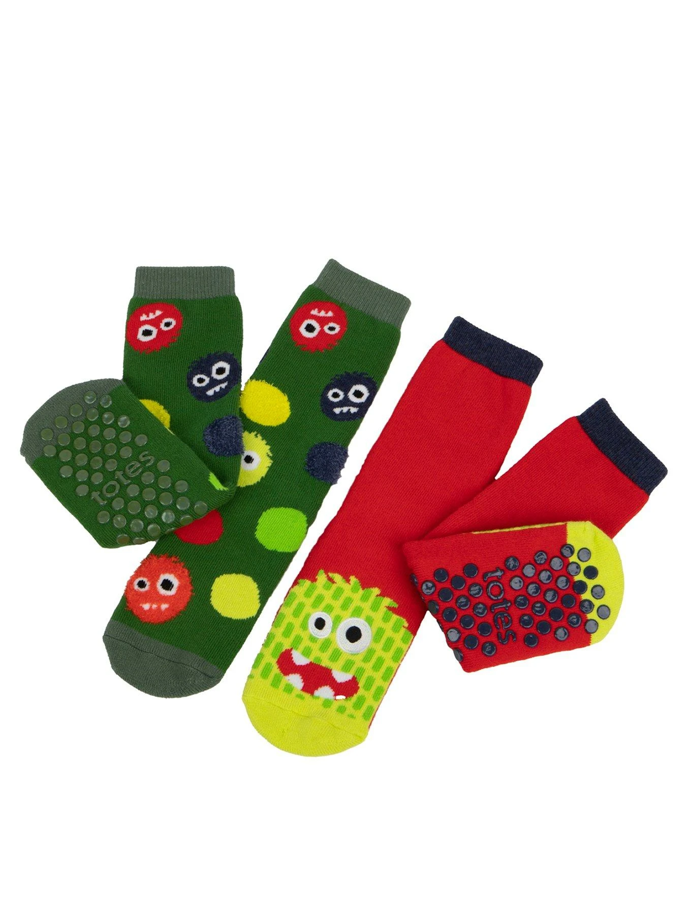 TOTES 2pk Original Younger Kids Monster Slipper Socks 3 TOTES 2pk Original Younger Kids Monster Slipper Socks