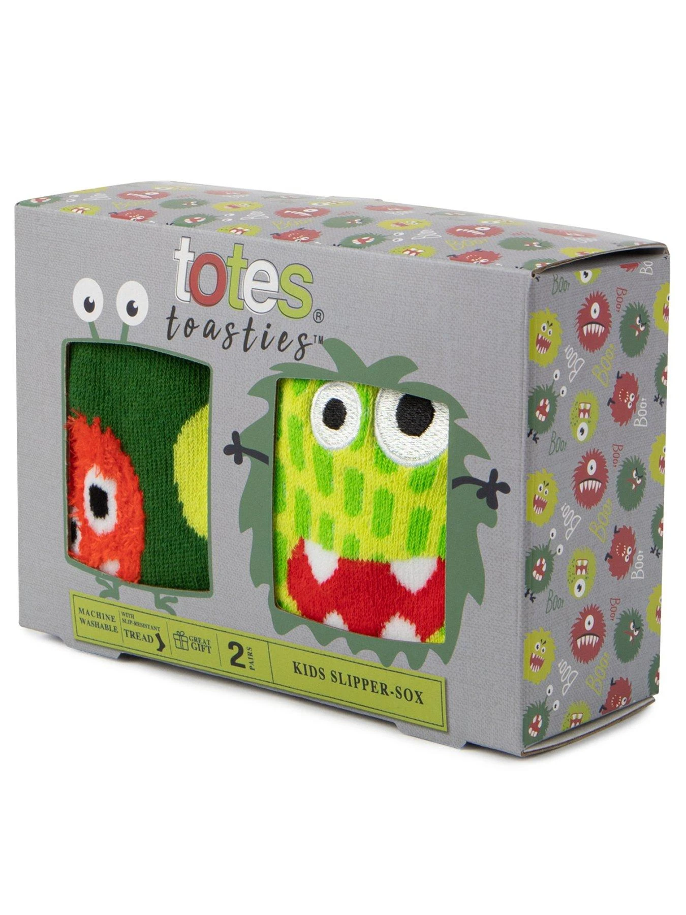 TOTES 2pk Original Younger Kids Monster Slipper Socks 5 TOTES 2pk Original Younger Kids Monster Slipper Socks - Image 3