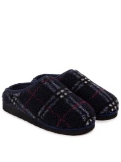 TOTES Kids Borg Check Eva Mini Me Slippers - Navy