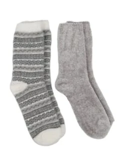 TOTES Totes2pp Fair Isle & Chenille Super Soft Bed Socks - Contains Recycled Yarns