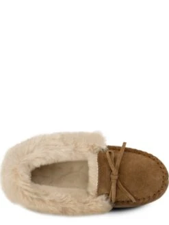 TOTES Isotoner Real Suede Fur Lined Moccasin - Brown -Totes VNVWI SQ4 0000000143 BROWN SLt