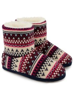 TOTES Fair Isle Knit Boot Slippers - Multi
