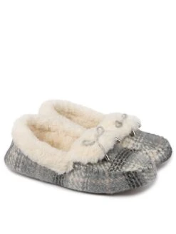 Totes 28 TOTES Brushed Check Moccasin Slippers - Grey