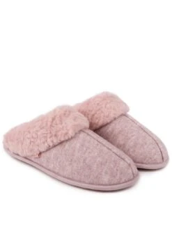 TOTES Knitted Mule Slippers With Faux Fur - Pink