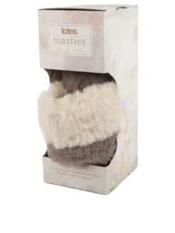 TOTES Faux Fur Contrast Stripe Slider Slippers - Cream -Totes VNVX4 SQ3 0000000067 CREAM SLb