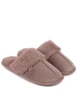 Totes 24 TOTES Velour Mule Slippers - Light Brown