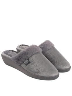 TOTES Isotoner Sparkle Velour Heeled Mule - Grey