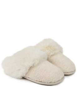 Totes 18 TOTES Textured Faux Fur Mule Slippers - Cream
