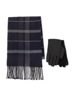 TOTES Wool Blend Check Scarf And Thermal Lined Gloves