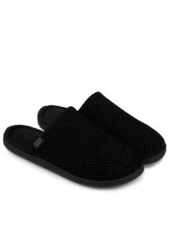 TOTES Isotoner Airtex Suedette Mule Slipper - Black